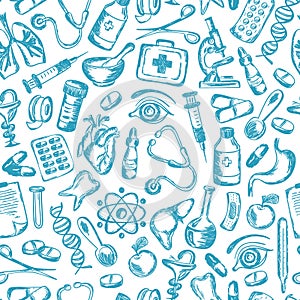 Seamless pattern Medical icons and elements of