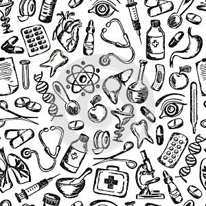 Seamless pattern Medical icons and elements of