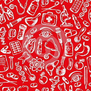 Seamless pattern Medical icons and elements of