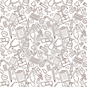 Seamless pattern with medical icons on white background