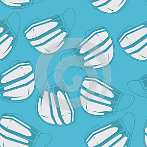 Seamless pattern with a medical mask on the prevention infection theme