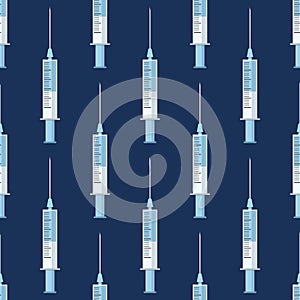 Seamless pattern of medical syringes with medicine, drugs