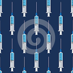 Seamless pattern of medical syringes with medicine, drugs