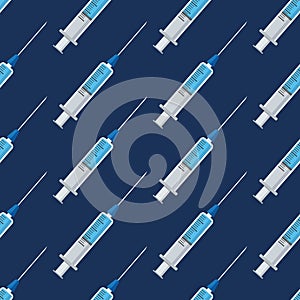 Seamless pattern of medical syringes with medicine, drugs