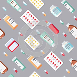 Seamless pattern on a medical theme on a gray background. Vector