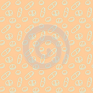 Seamless pattern with medicines, capsules, medicaments, drugs, pills and tablets. Medical pharmacy backgrounds and textures.