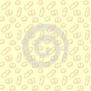 Seamless pattern with medicines, capsules, medicaments, drugs, pills and tablets. Medical pharmacy backgrounds and textures.