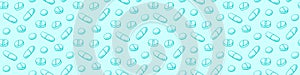 Seamless pattern with medicines, capsules, medicaments, drugs, pills and tablets. Medical pharmacy backgrounds and textures.