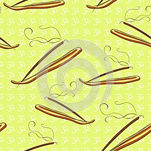 Seamless pattern meditation burning stick for incense. vector illustration