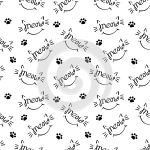 Seamless pattern with meow lettering
