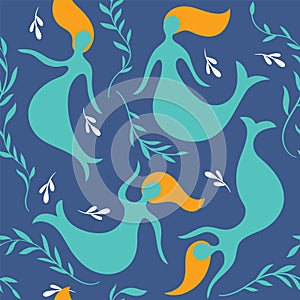 Seamless pattern with mermaids, seamless background