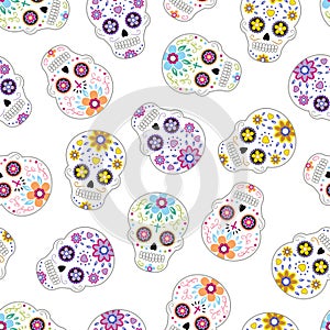 Seamless Pattern Mexican Day of the Dead Sugar Skulls 2 photo