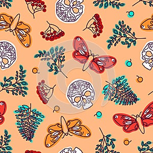 Seamless pattern for the Mexican holiday of Day of the Dead, Halloween.