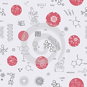 Seamless pattern with microscopes and bacterium