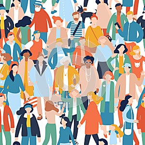Seamless pattern. Modern multicultural society concept with crowd of people