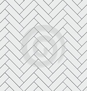 Seamless pattern with modern rectangular herringbone white tiles. Realistic diagonal texture. Vector illustration.