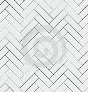 Seamless pattern with modern rectangular herringbone white tiles. Realistic diagonal texture. Vector illustration.