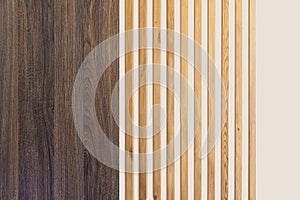 Seamless pattern of modern wall covering with vertical wooden slats background