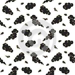 Seamless pattern with monochrome Chinese style clouds on white