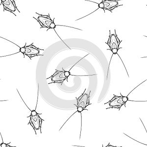 Seamless pattern of monochrome mustachioed cockroach illustration. Vector illustration template