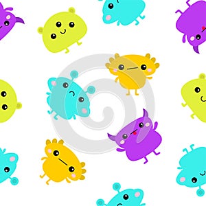 Seamless pattern. Monster icon set. Happy Halloween. Cute cartoon kawaii funny baby character. Colorful silhouette. Sticker print