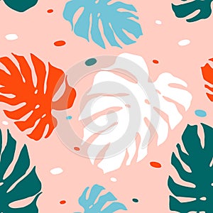 Seamless pattern with monstera leafs.