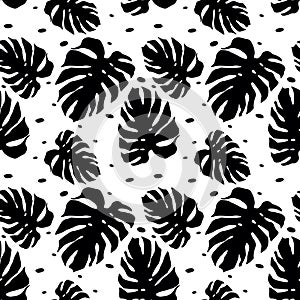 Seamless pattern with monstera leafs. Tropcal background