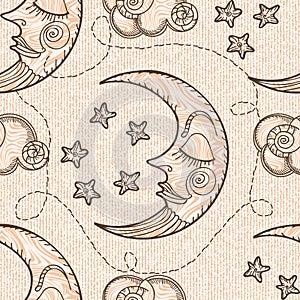 Seamless pattern with moon and clouds.