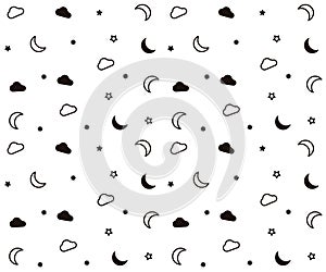 Seamless pattern with moon, stars, clouds for night time subjects. Perfect for wallpapers, clothing, pajamas, apparel