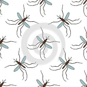 Seamless pattern with mosquito.Culex pipiens. hand-drawn mosquito. Vector