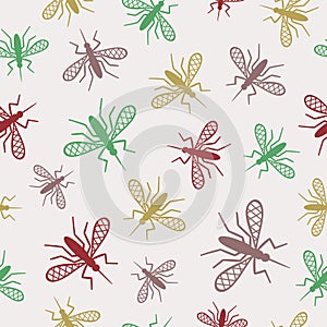 Seamless pattern with mosquito. Vector background, textile, fabric design