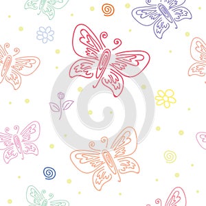 Seamless pattern with motifs of various butterflies. Butterfly ornament seamless pattern for wall art design