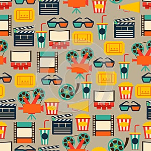 Seamless pattern of movie elements and cinema