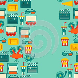 Seamless pattern of movie elements and cinema