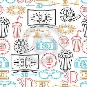 Seamless pattern of movie elements and cinema