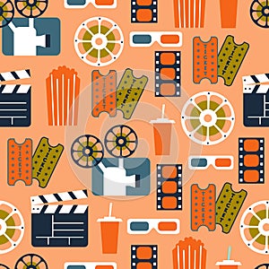 Seamless Pattern of Movie Elements and Cinema Icons