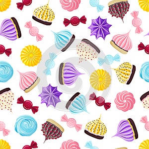 Seamless pattern with multi-colored appetizing swirls of meringue