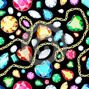 Seamless pattern of multi-colored diamonds on a black background