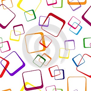 Seamless pattern of multi-colored intersecting squares. Modern random colors