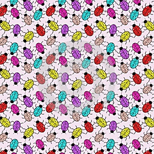 Seamless pattern with multi-colored ladybirds.