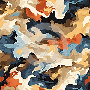 Seamless Pattern MultiCam: Developed for a broader range of environments with a mix of colors and shapes, AI generated