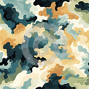 Seamless Pattern MultiCam: Developed for a broader range of environments with a mix of colors and shapes, AI generated