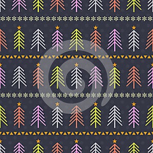 Seamless pattern with multicolored fir trees