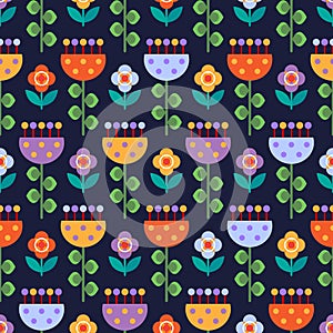 Seamless pattern with multicolored flowers