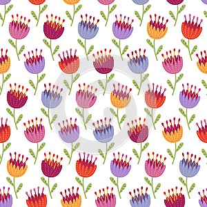 Seamless pattern with multicolored flowers
