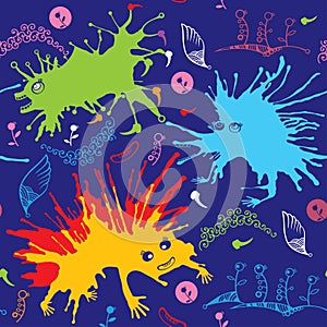 Seamless pattern with multicolored funny monsters