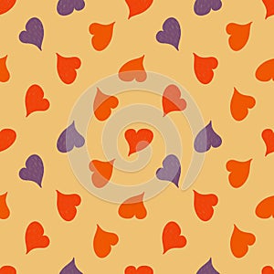 Seamless pattern with multicolored hearts on a yellow background. Romantic pattern for Valentine's day. Design of