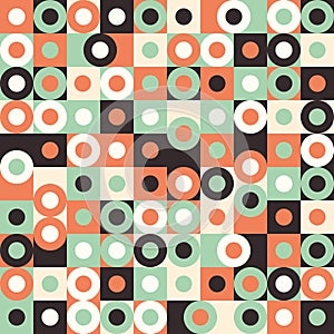 Seamless pattern with multicolored large circles and squares.