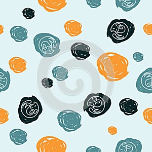 Seamless pattern of multicolored stains with cats