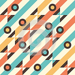 Seamless pattern with multicolored stripes and circles.